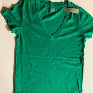 J.Crew Vintage Cotton V-Neck Tee Shirt Size Small Green NWT